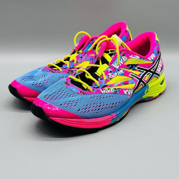 ASICS Shoes Womens 8 Blue Pink Yellow Neon Gel Noosa Tri 10 Athletic Sneakers - Picture 3 of 11